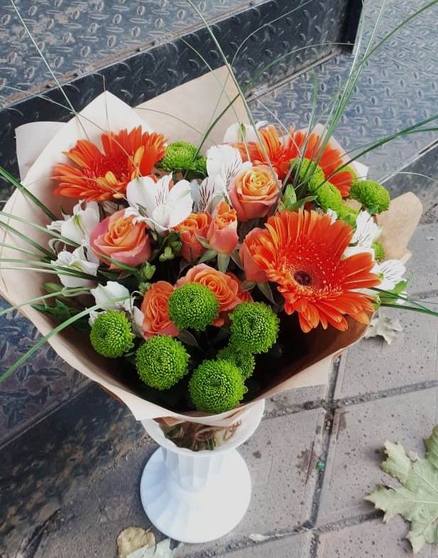 Букет цветов из: Герберы, Хризантемы, Альстромерии и Розы в Курумкане