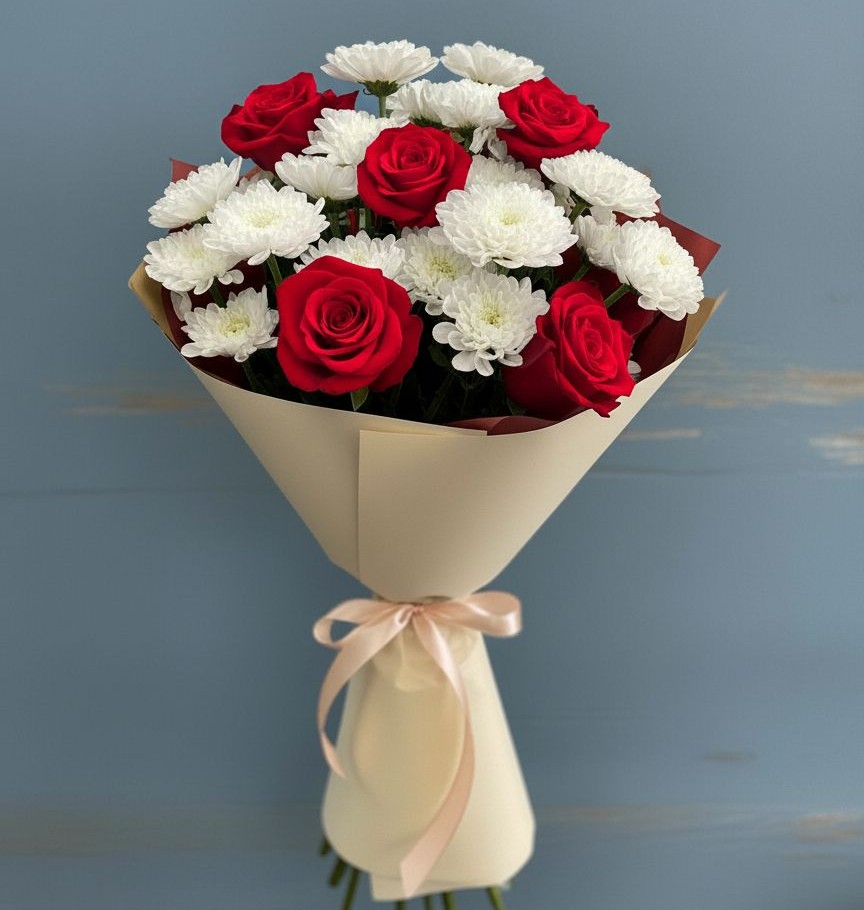 Букет цветов из: Розы и Хризантемы в Курумкане