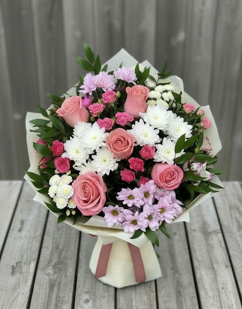 Букет цветов из: Альстромерии, Гвоздики, Розы и Хризантемы в Курумкане