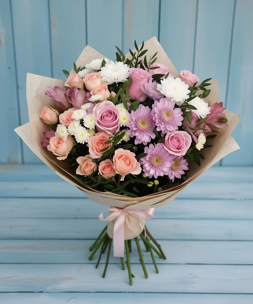 Букет цветов из: Хризантемы, Розы и Альстромерии в Курумкане