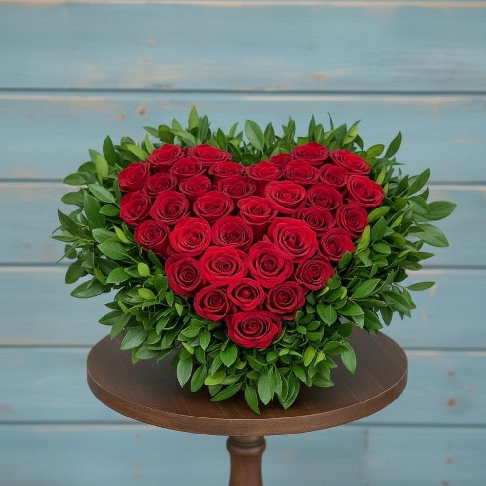 Цветочная композиция из Розы в виде сердца в Курумкане