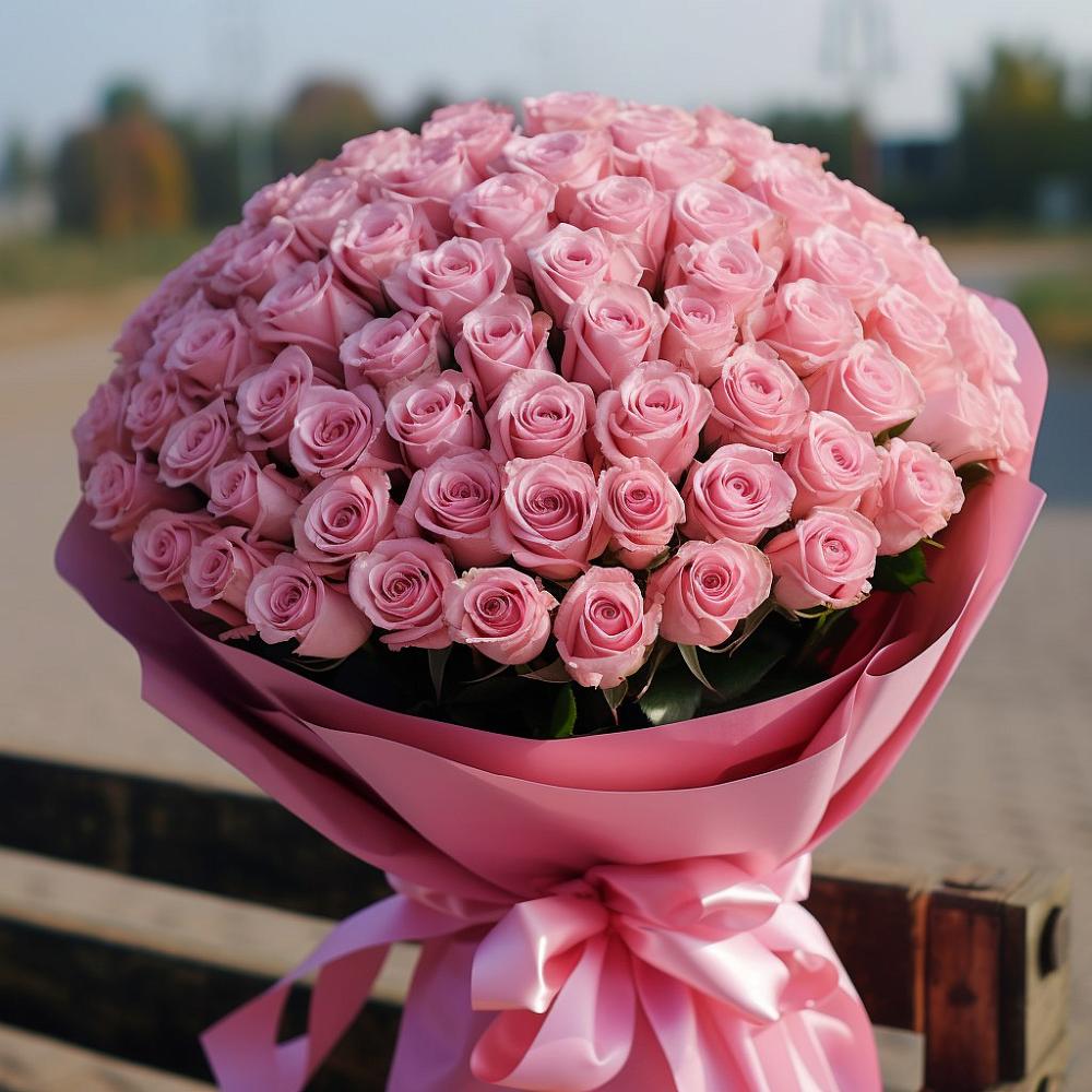 Букет 101 Розовая роза Хэвэн в Курумкане