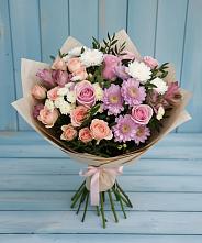 Букет цветов из:  Хризантемы, Розы и Альстромерии в Курумкане