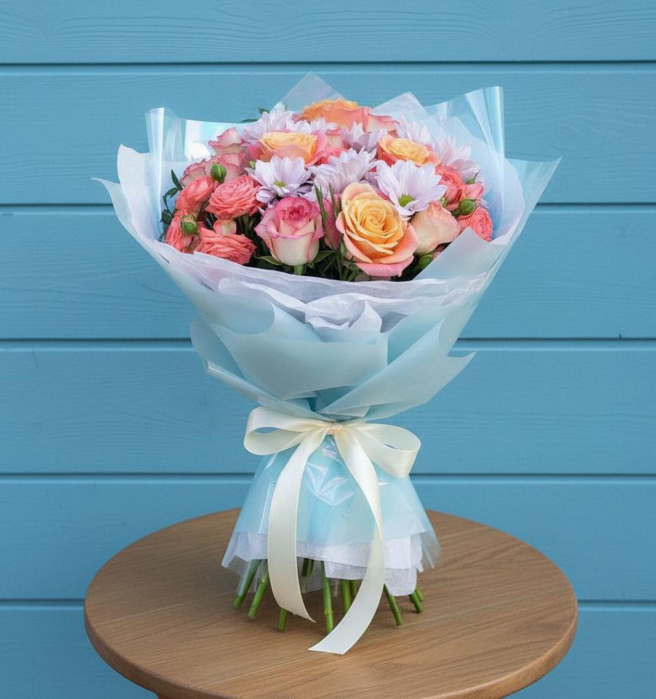 Букет цветов из: Хризантемы и Розы в Курумкане