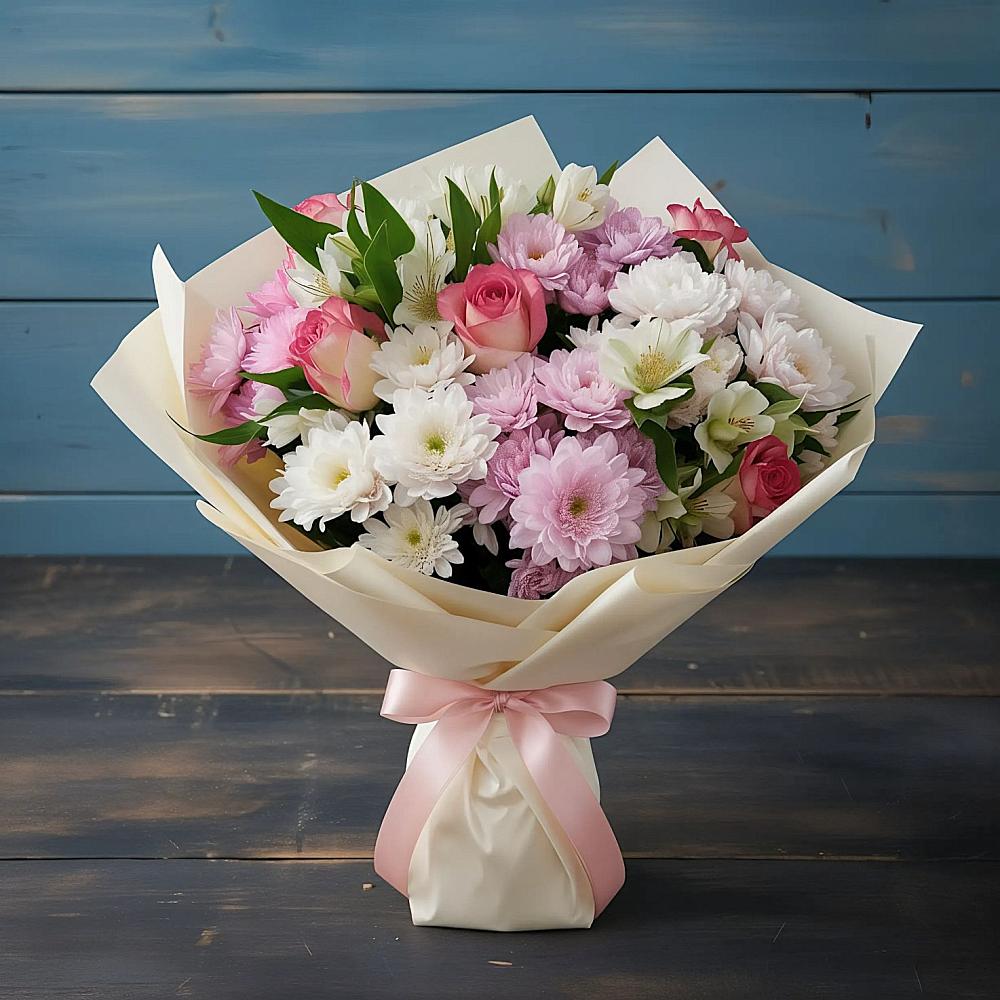 Букет цветов из: Хризантемы, Альстромерии и Розы в Курумкане